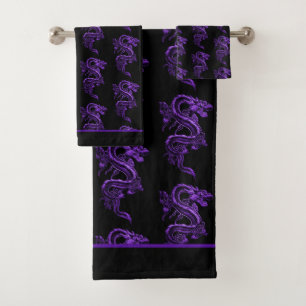 Purple Asian Dragon Bath Towel Set