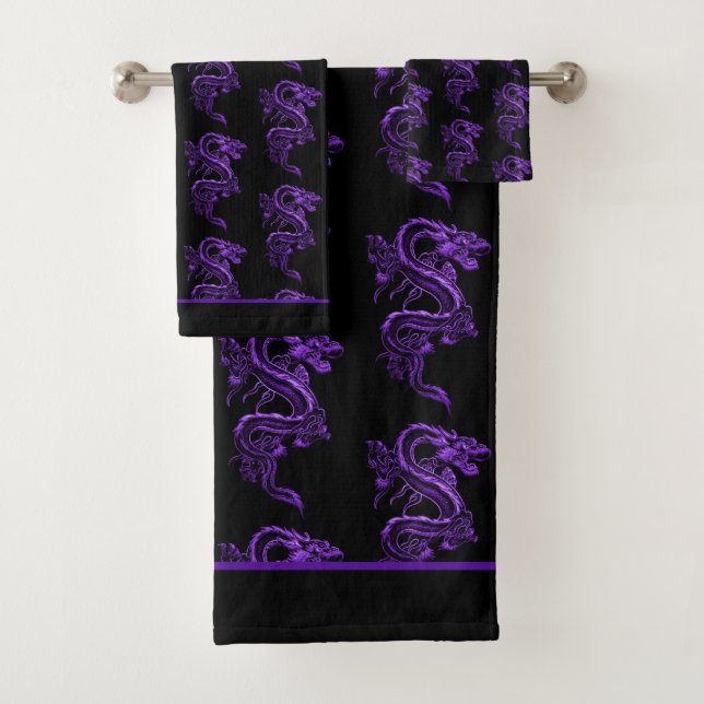 Purple Asian Dragon Bath Towel Set (Insitu)
