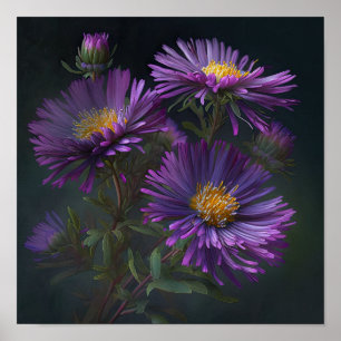 Purple Aster Flower Art Print Poster