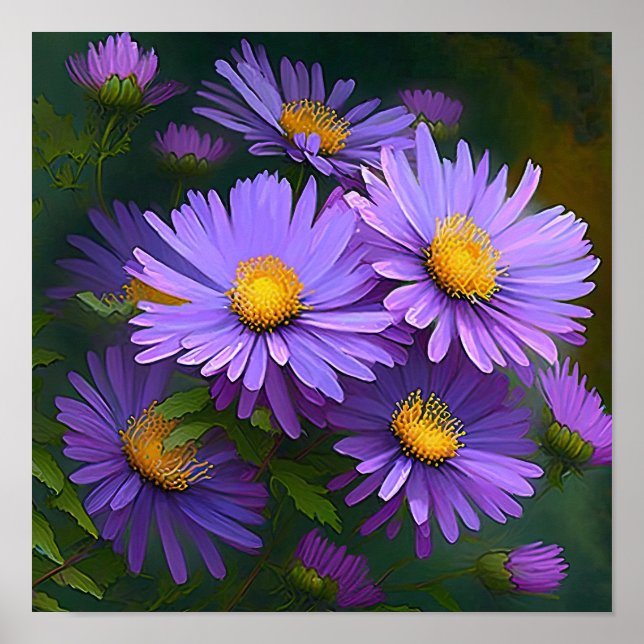 Purple Aster Flower Art Print Poster (Front)