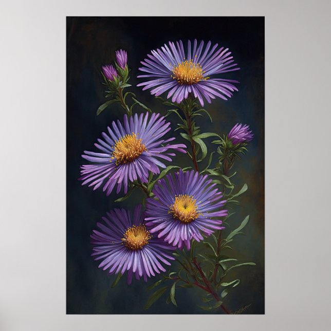 Purple Aster Flower Art Print Poster (Front)