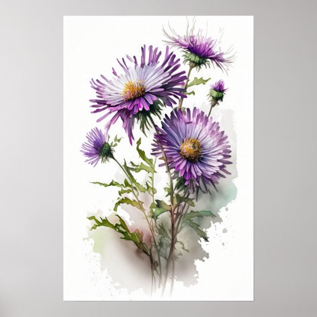 Purple Aster Flower Art Print Poster (Front)