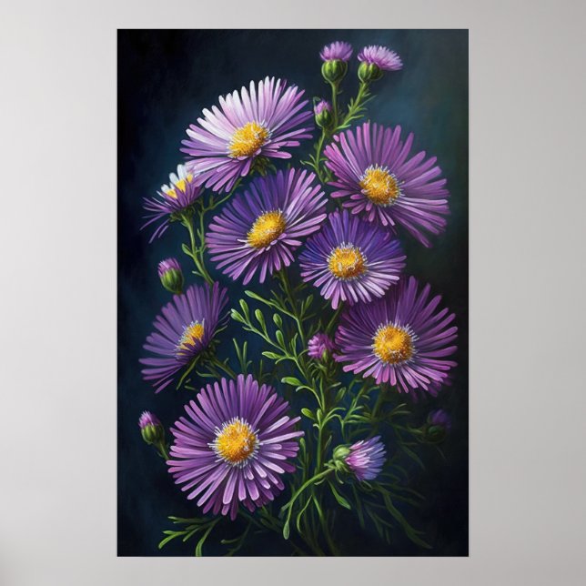 Purple Aster Flower Art Print Poster (Front)