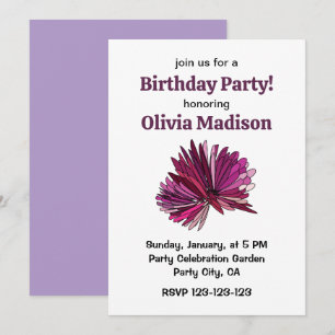 Purple Aster Flower Floral Birthday Party Invitation