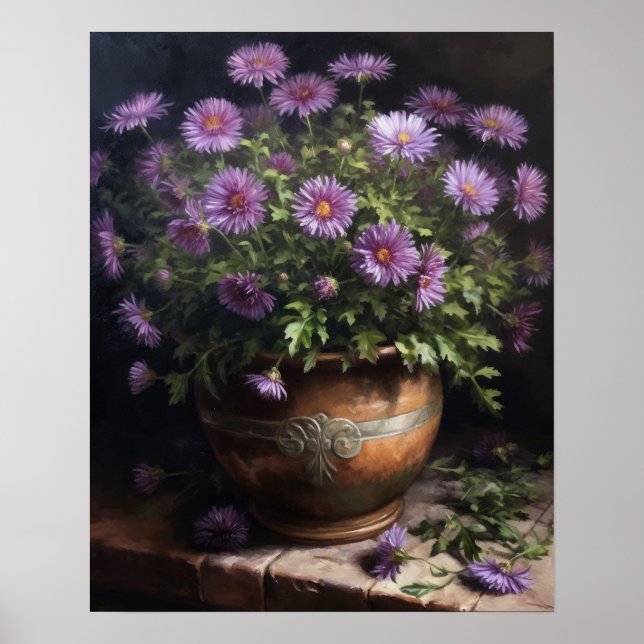 Purple Aster Flowers Art Print Poster (Front)