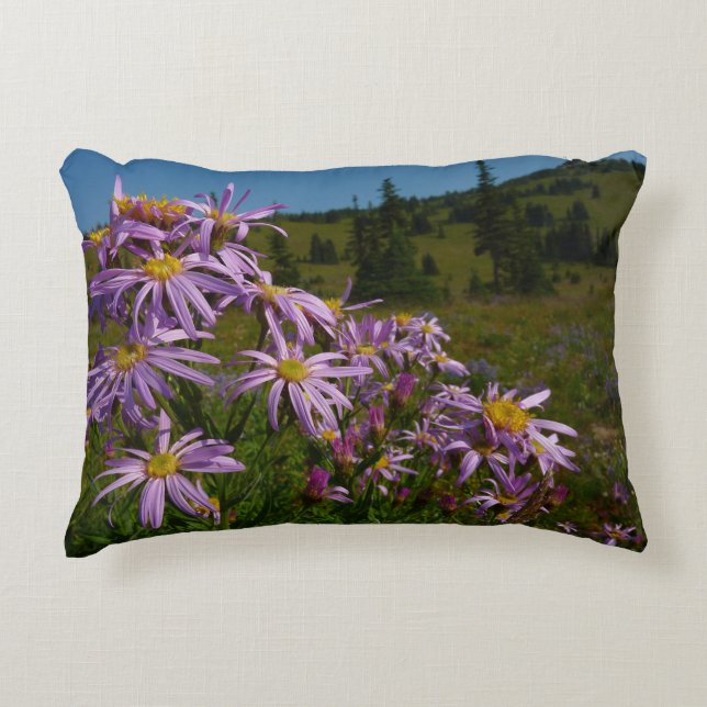 Purple Aster Flowers at Mount Rainier Decorative Cushion (Front)