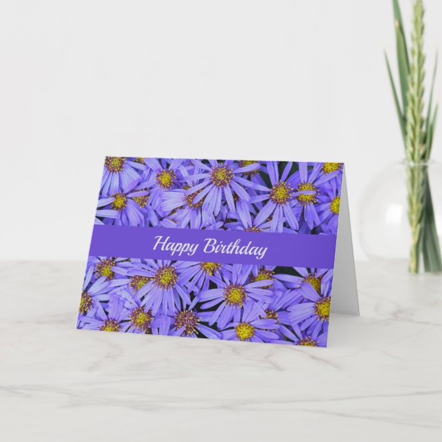 Purple Aster Flowers at RHS Gardens Happy Birthday Card (Front)