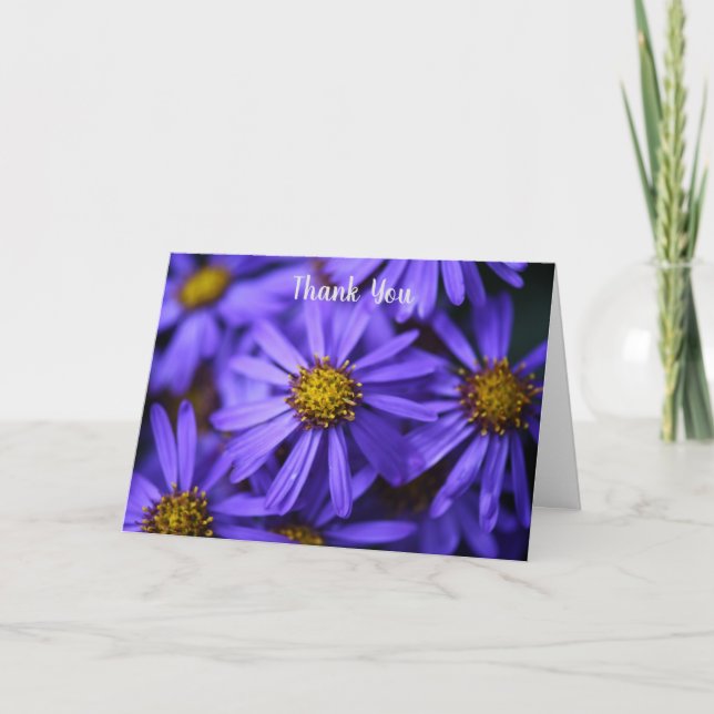 Purple Aster Flowers Folded Thank You Card (Front)