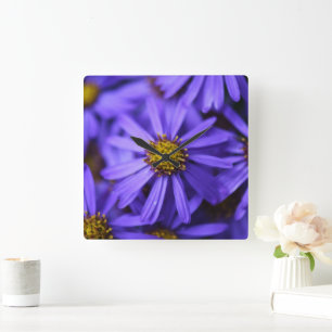Purple Aster Flowers Folded Thank You Card Square Wall Clock