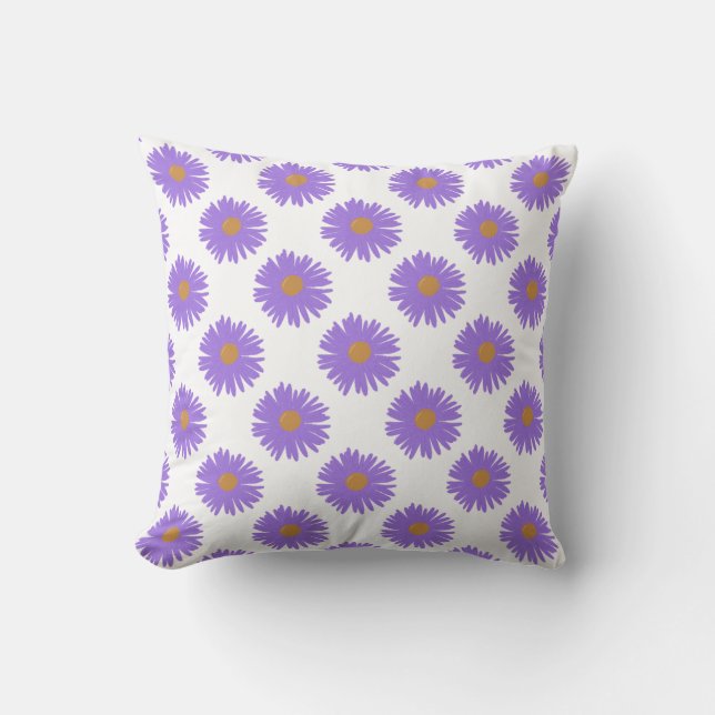 Purple Aster flowers hand drawing acrylic  Cushion (Front)