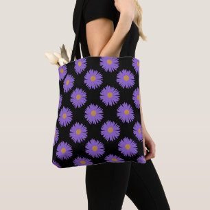 Purple Aster flowers hand drawing acrylic  Tote Bag