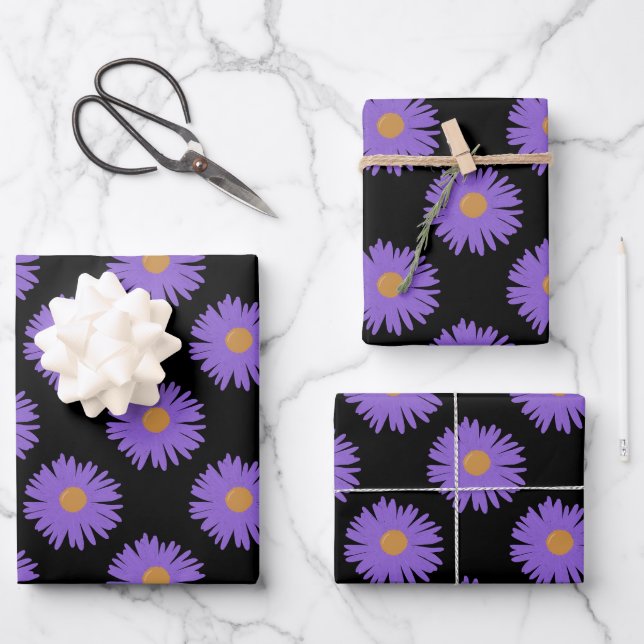 Purple Aster flowers hand drawing acrylic Wrapping Paper Sheet (Front)