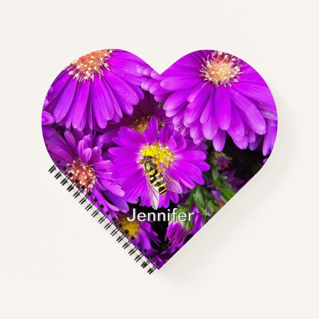 Purple Aster Heart Shaped Notepad - Personalised Notebook (Front)