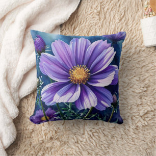 Purple Aster September Birth Flower Watercolor Cushion