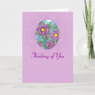 Purple Aster Watercolor Flowers Thinking of You Card