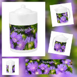 Purple Aster Wildflowers Photographic Floral<br><div class="desc">This naturally beautiful teapot features the photographic images of purple Stoke's Asters or Stokesia flowers. The Aster is the birth flower of September along with the Morning Glory. The star like Aster flower symbolises Wisdom, Faith and Valour. Personalise with a Name, Birthday Wish or your own text for a lasting...</div>