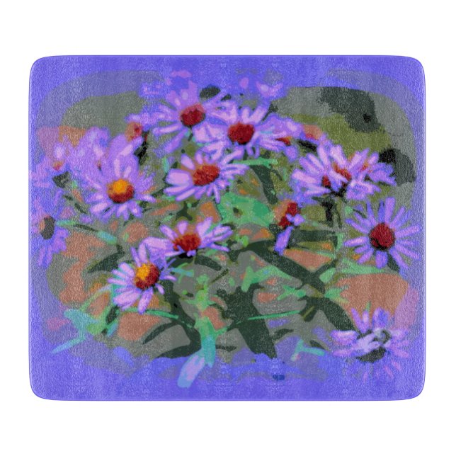 purple asters glass cutting board (Front)