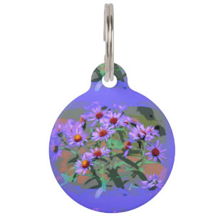 purple asters pet tag
