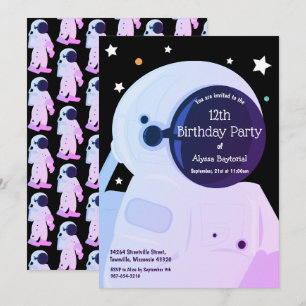 Purple Astronaut Birthday Invitation