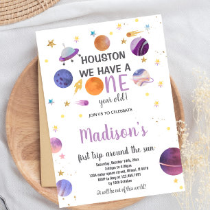 Purple Astronaut birthday invitations