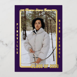 Purple Athlete Card Foil Graduation Announcement