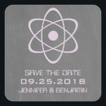 Purple Atomic Chalkboard Save the Date Stickers<br><div class="desc">Cute and nerdy Atomic Chalkboard Save the Date Stickers featuring a simple atomic symbol in lavender on a chalkboard look background. These geeky and fun save the date stickers are perfect for announcing your science themed wedding! Easy to customise, simply add the details of your wedding in the spaces provided....</div>