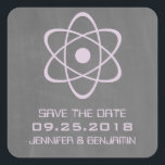 Purple Atomic Chalkboard Save the Date Stickers<br><div class="desc">Cute and nerdy Atomic Chalkboard Save the Date Stickers featuring a simple atomic symbol in lavender on a chalkboard look background. These geeky and fun save the date stickers are perfect for announcing your science themed wedding! Easy to customise, simply add the details of your wedding in the spaces provided....</div>