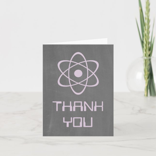 Purple Atomic Chalkboard Thank You Card (Front)