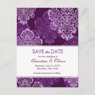 Purple Aubergine Damask Save the Date