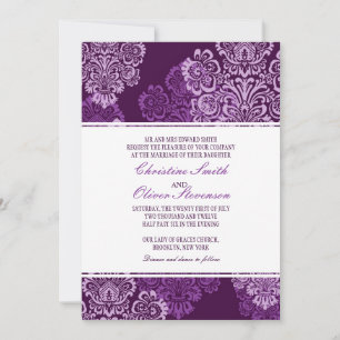 Purple Aubergine Damask Wedding Invitation