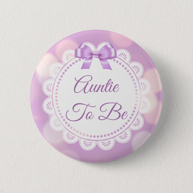 Purple Auntie to be Baby Shower 6 Cm Round Badge (Front)