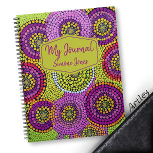 Purple Australian Modern Art Dot Custom Name   Notebook