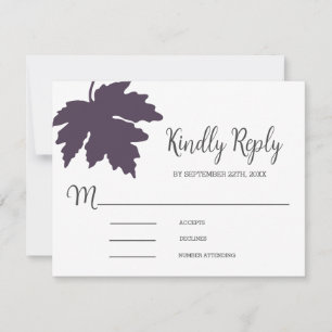 Purple Autum Maple Leaf Wedding RSVP Card