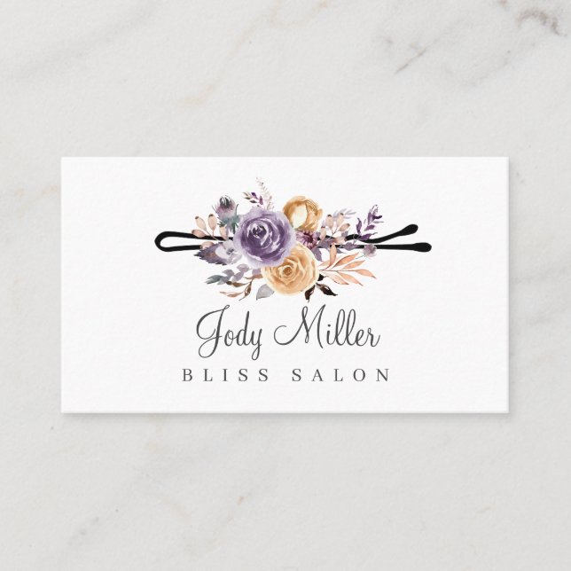 Purple Autumn Bouquet Floral Bobby Pin Hair Salon Business Card (Front)