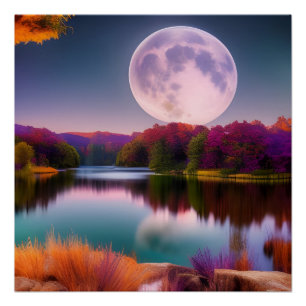 Purple Autumn Harvest Moon Poster