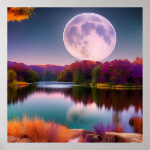 Purple Autumn Harvest Moon Poster