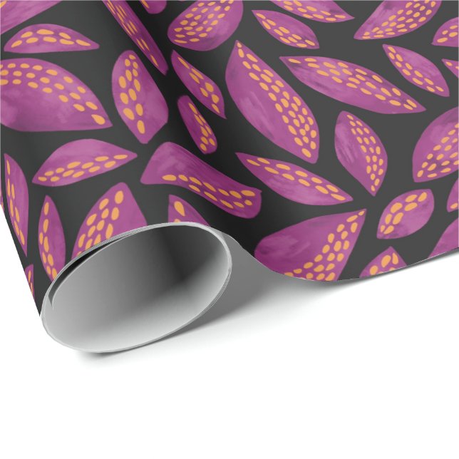 Purple Autumnal Fall Leaves Wrapping Paper (Roll Corner)