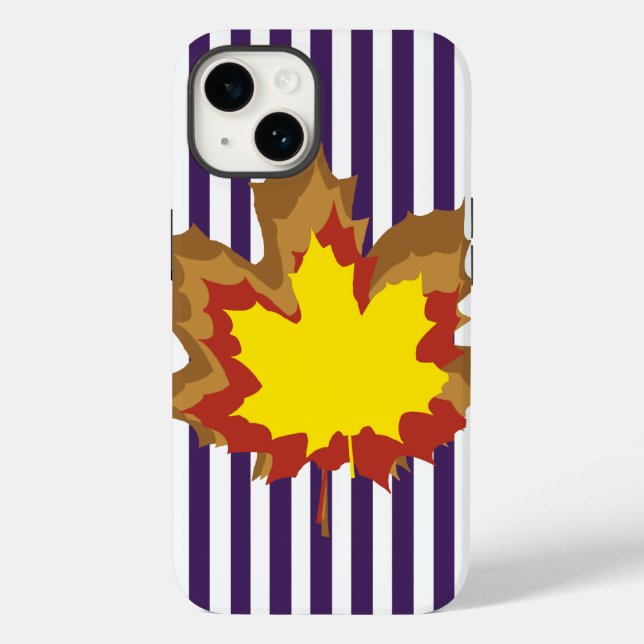 Purple Autumnal Stripes with Leaves Case-Mate iPhone Case (Back)