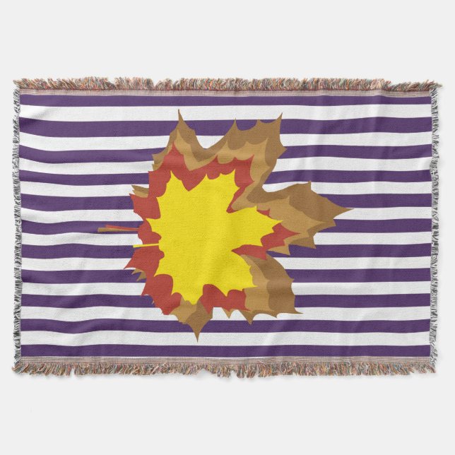 Purple Autumnal Stripes with Leaves Throw Blanket (Front)