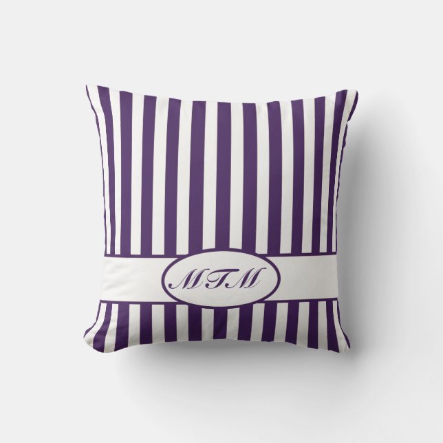 Purple Autumnal Stripes with monogram Cushion (Front)