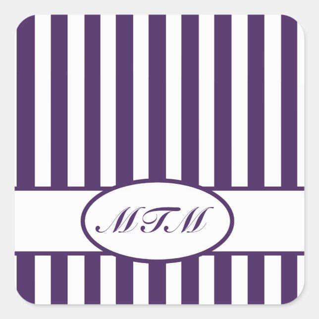 Purple Autumnal Stripes with monogram Square Sticker (Front)