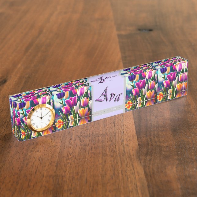 Purple Ava Name With Tulips,  Nameplate (Side)