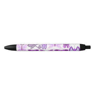 Purple Awareness Butterflies Black Ink Pen