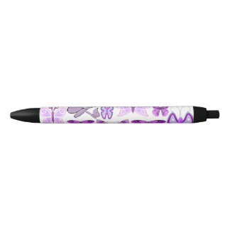 Purple Awareness Butterflies Black Ink Pen