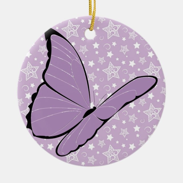 Purple Awareness Butterfly Ceramic Tree Decoration (Front)