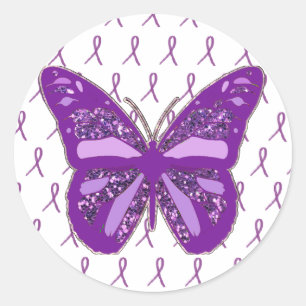 Purple Awareness Butterfly Stickers with Ribbons