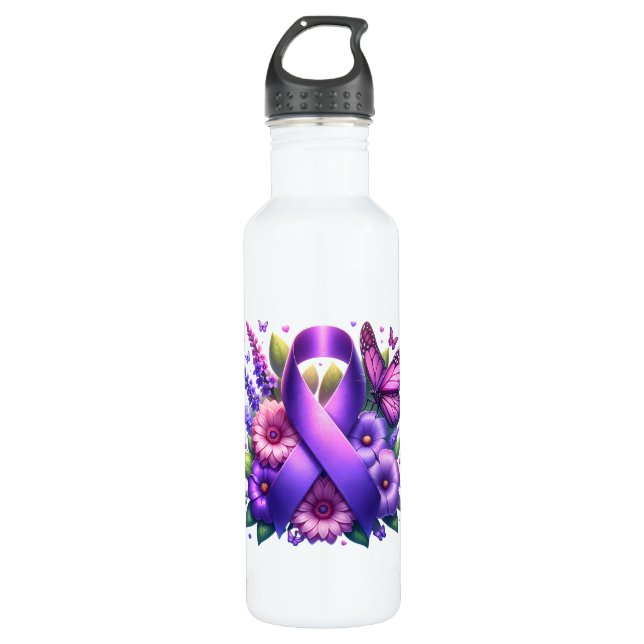 Purple Awareness Ribbon 710 Ml Water Bottle (Front)