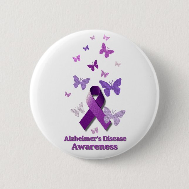 Purple Awareness Ribbon: Alzheimer's Disease 6 Cm Round Badge (Front)