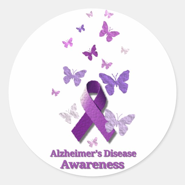 Purple Awareness Ribbon: Alzheimer's Disease Classic Round Sticker (Front)