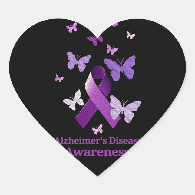 Purple Awareness Ribbon: Alzheimer's Disease Heart Sticker (Front)